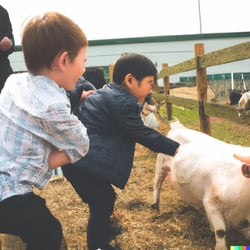 kindergarten children viewing farm animals in surrey docks farm in London - 3-1