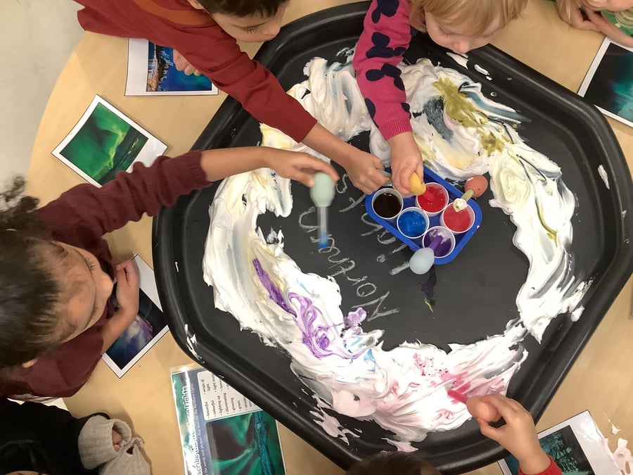 december - scandinavia - northern lights creation on foam