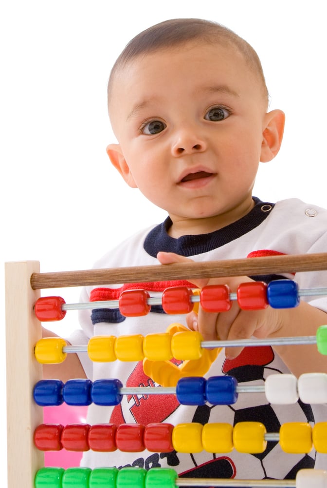 early learning baby over a white background